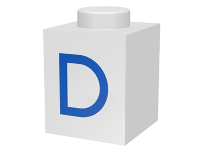 Brick 1 x 1 with Blue Capital Letter D Pattern