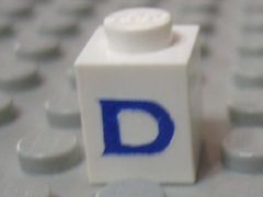 Brick 1 x 1 with Blue Capital Letter D Pattern (Serif Font)