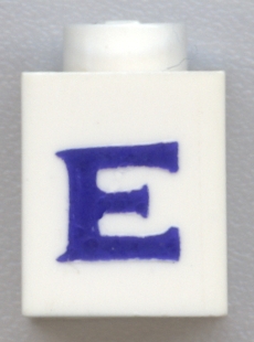 Brick 1 x 1 with Blue Capital Letter E Pattern (Serif Font)