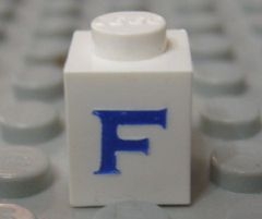 Brick 1 x 1 with Blue Capital Letter F Pattern (Serif Font)