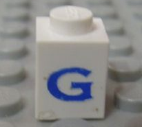 Brick 1 x 1 with Blue Capital Letter G Pattern (Serif Font)