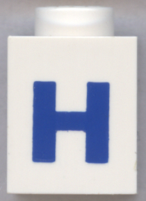 Brick 1 x 1 with Blue Capital Letter H Pattern (Bold Font)