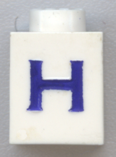 Brick 1 x 1 with Blue Capital Letter H Pattern (Serif Font)