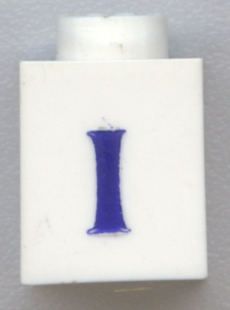 Brick 1 x 1 with Blue Capital Letter I Pattern (Serif Font)