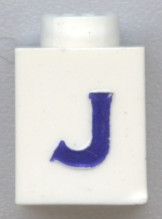 Brick 1 x 1 with Blue Capital Letter J Pattern (Serif Font)