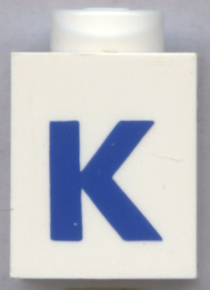 Brick 1 x 1 with Blue Capital Letter K Pattern (Bold Font)