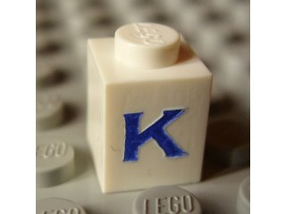 Brick 1 x 1 with Blue Capital Letter K Pattern (Serif Font)