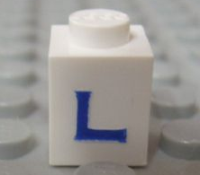 Brick 1 x 1 with Blue Capital Letter L Pattern (Serif Font)