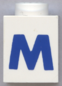 Brick 1 x 1 with Blue Capital Letter M Pattern (Bold Font)
