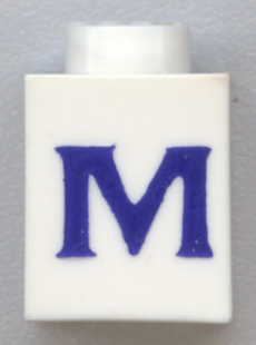 Brick 1 x 1 with Blue Capital Letter M Pattern (Serif Font)