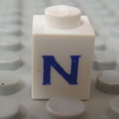 Brick 1 x 1 with Blue Capital Letter N Pattern (Serif Font)