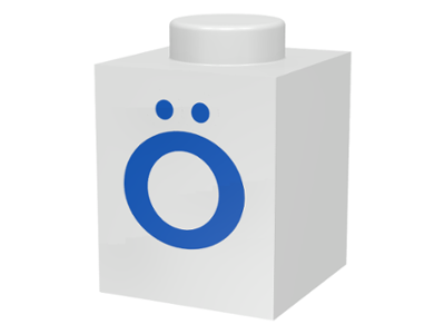 Brick 1 x 1 with Blue Capital Letter O with Diaeresis (Ö) Pattern
