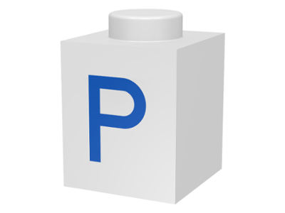 Brick 1 x 1 with Blue Capital Letter P Pattern