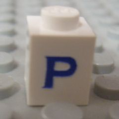 Brick 1 x 1 with Blue Capital Letter P Pattern (Serif Font)