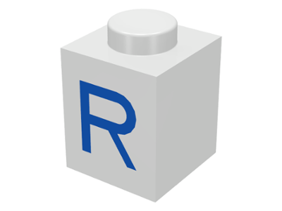 Brick 1 x 1 with Blue Capital Letter R Pattern