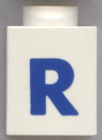 Brick 1 x 1 with Blue Capital Letter R Pattern (Bold Font)