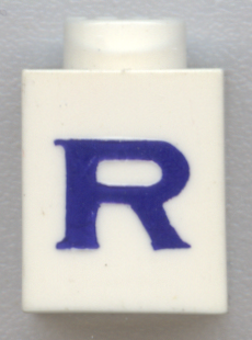 Brick 1 x 1 with Blue Capital Letter R Pattern (Serif Font)