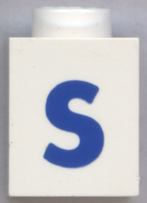 Brick 1 x 1 with Blue Capital Letter S Pattern (Bold Font)