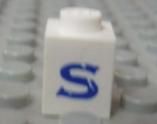 Brick 1 x 1 with Blue Capital Letter S Pattern (Serif Font)