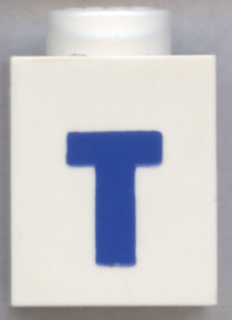 Brick 1 x 1 with Blue Capital Letter T Pattern (Bold Font)