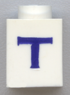 Brick 1 x 1 with Blue Capital Letter T Pattern (Serif Font)