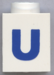 Brick 1 x 1 with Blue Capital Letter U Pattern (Bold Font)