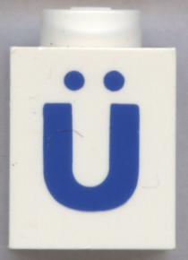 Brick 1 x 1 with Blue Capital Letter U with Diaeresis (Ü) Pattern (Bold Font)