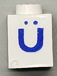 Brick 1 x 1 with Blue Capital Letter U with Diaeresis (Ü) Pattern (Serif Font)