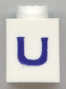 Brick 1 x 1 with Blue Capital Letter U Pattern (Serif Font)