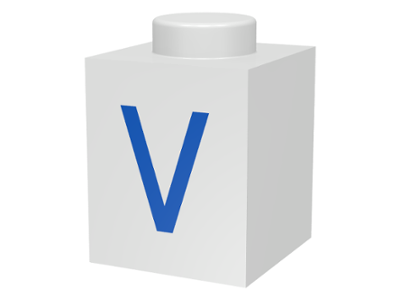 Brick 1 x 1 with Blue Capital Letter V Pattern