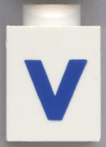 Brick 1 x 1 with Blue Capital Letter V Pattern (Bold Font)