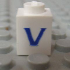 Brick 1 x 1 with Blue Capital Letter V Pattern (Serif Font)