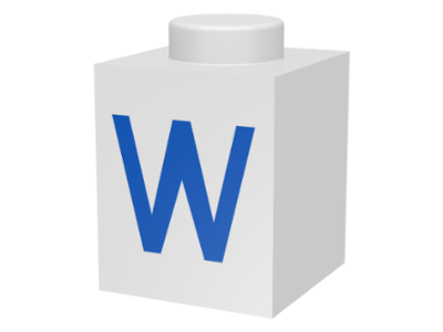 Brick 1 x 1 with Blue Capital Letter W Pattern