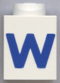 Brick 1 x 1 with Blue Capital Letter W Pattern (Bold Font)