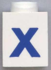 Brick 1 x 1 with Blue Capital Letter X Pattern (Bold Font)