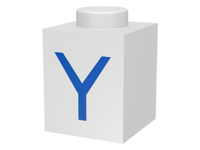 Brick 1 x 1 with Blue Capital Letter Y Pattern