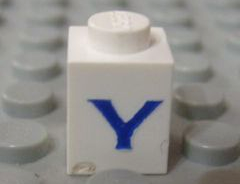 Brick 1 x 1 with Blue Capital Letter Y Pattern (Serif Font)