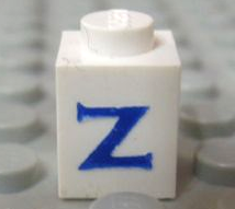 Brick 1 x 1 with Blue Capital Letter Z Pattern (Serif Font)