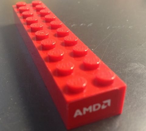 Brick 2 x 10 with White 'AMD' Logo Pattern on End (Sticker) - Set 8654