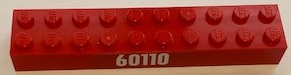 Brick 2 x 10 with White '60110' on Red Background Pattern on Both Sides (Stickers) - Set 60110