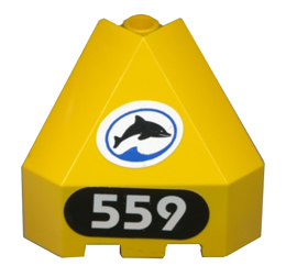 Panel 3 x 3 x 3 Corner Convex with Black Dolphin in White Oval, White '559' on Black Background Pattern (Stickers)