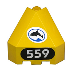 Panel 3 x 3 x 3 Corner Convex with Black Dolphin in White Oval, White '559' on Black Background Pattern Model Left Side (Stickers) - Set 6559