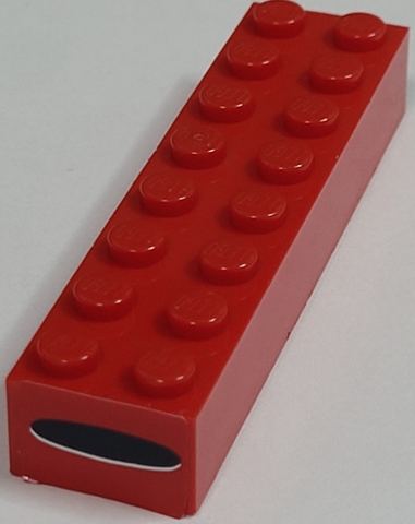 Brick 2 x 8 with Black Oval and White Highlight on Red Background Pattern on End (Sticker) - Set 8157
