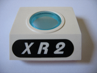 Panel 4 x 3 x 3 with Trans-Light Blue Porthole with White 'XR2' in Black Oval Pattern (Sticker) - Set 1782