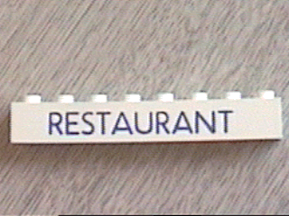 Brick 1 x 8 with Blue 'RESTAURANT' Pattern