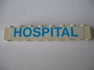 Brick 1 x 8 with Blue 'HOSPITAL' Pattern (Sticker) - Set 231-1