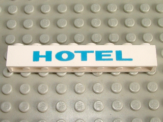 Brick 1 x 8 with Blue 'HOTEL' Pattern