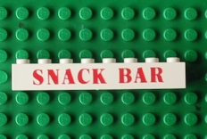 Brick 1 x 8 with Red 'SNACK BAR' Pattern (Undetermined Type)