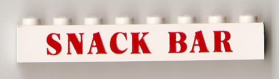 Brick 1 x 8 with Red 'SNACK BAR' Pattern - Embossed Print