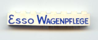 Brick 1 x 8 with Blue 'ESSO WAGENPFLEGE' Pattern